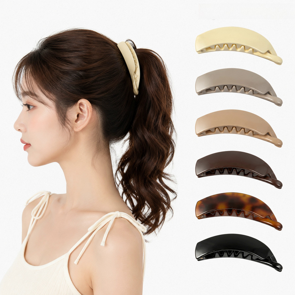 Elegant Tortoiseshell Shark Clip กิ๊บติดผมกล้วยเสือดาวพิมพ์โลหะกิ๊บติดผมสปริงไม่มีรอยบุ๋ม