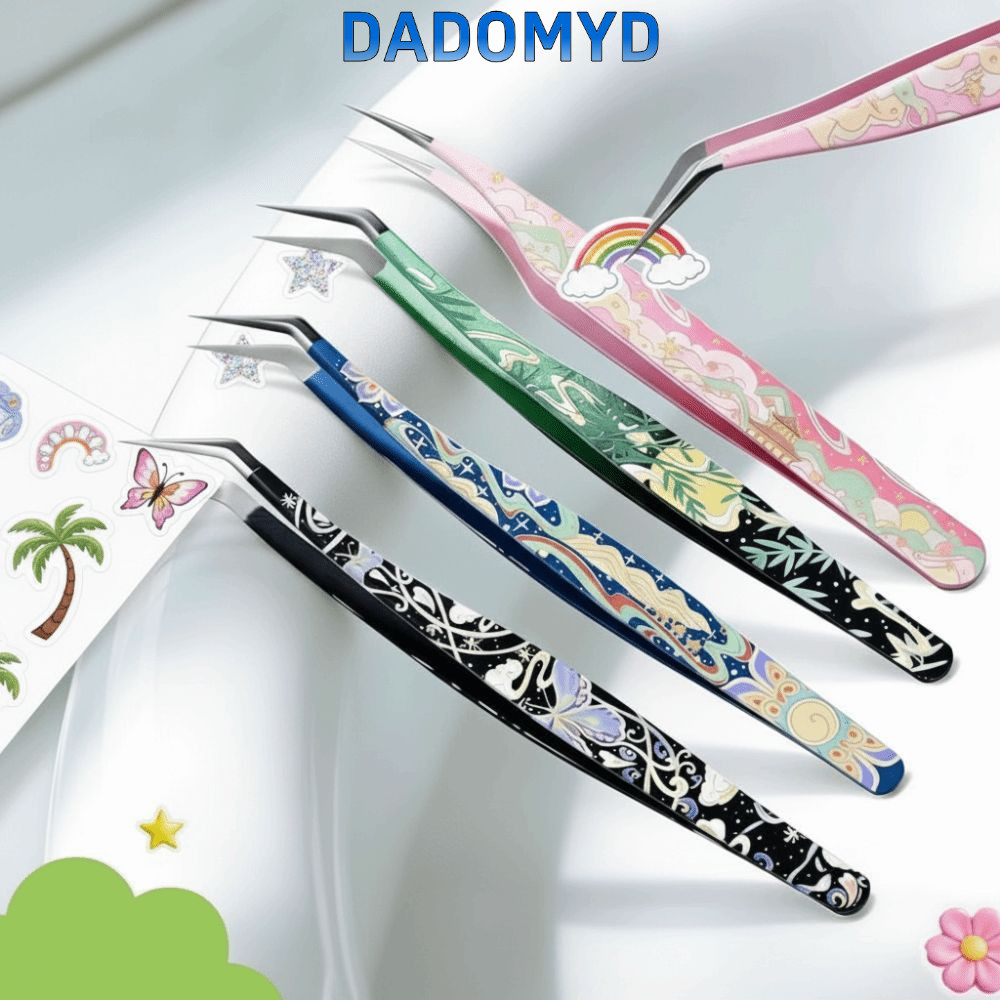 DADOMYD ดาโดม สติกเกอร์โค้งแหนบ,แหนบขนตาปลอมโลหะความแม่นยําสูง,มัลติฟังก์ชั่ป้องกันไฟฟ้าสถิตย์การ์ตูนดัดขนตาส่วนขยายสินบน