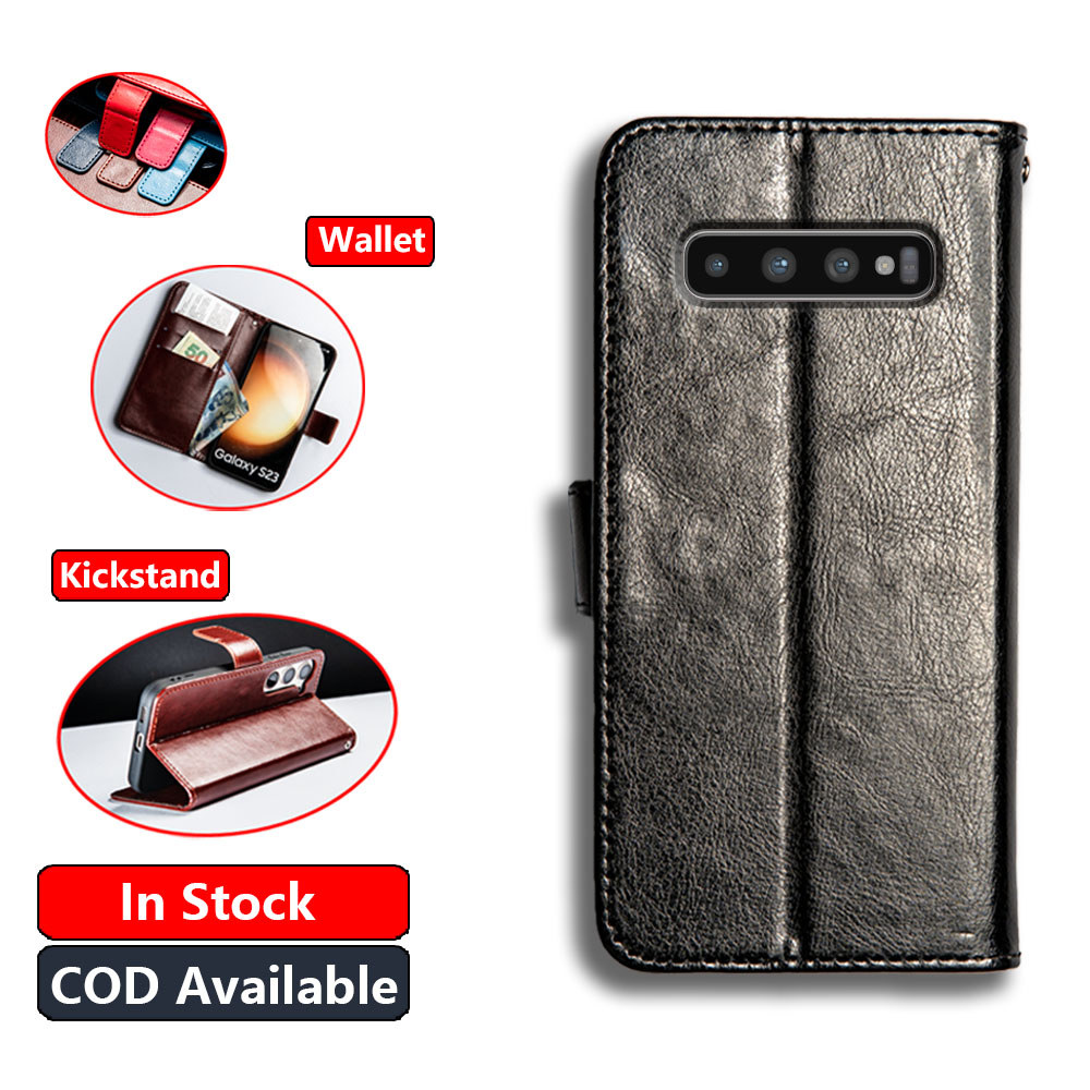 หนังคลาสสิกสําหรับ Samsung Galaxy S10 S10+ Plus SM-G975F DS SM-G973F DS กระเป๋าสตางค์ Vintage Folio ฝาครอบแม่เหล็กปิด Kickstand ช่องใส่การ์ด