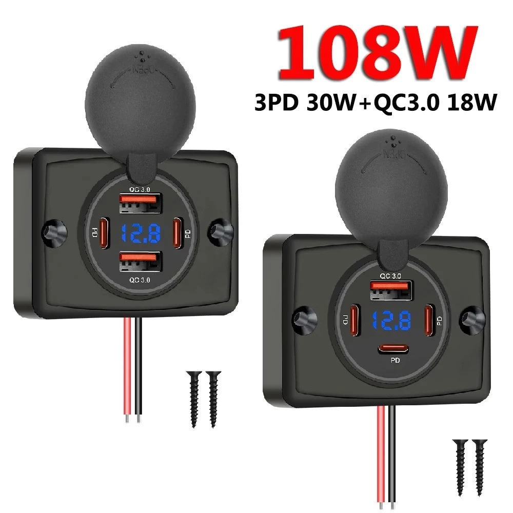 2-4 พอร์ต USB Outlet QC 22.5W PD 30W Type-C Quick Charge & QC3.0 แผง Wall Mount อะแดปเตอร์ชาร์จสําหรับรถบัส ATV รถบรรทุก