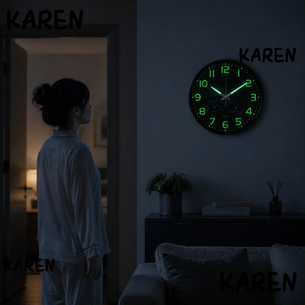 KARENGOODS เรืองแสงใน Dark Wall Clock, ความชื้นอุณหภูมิ Luminous Wall Clock, Modern Silent Wall Deco