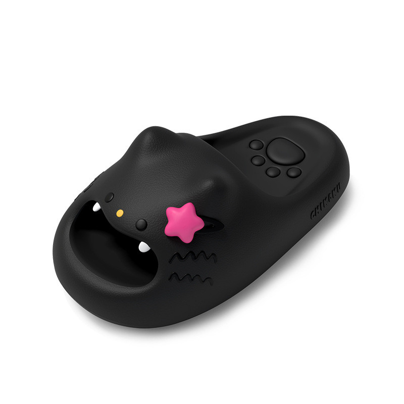 Hairpin หนังสีดํา Cat Claw รองเท้าแตะผู้หญิงฤดูร้อนสไตล์ใหม่หนา Soled บ้าน Anti-Slip คู่สามารถสวมใส่นอก EVA รองเท้าแตะ