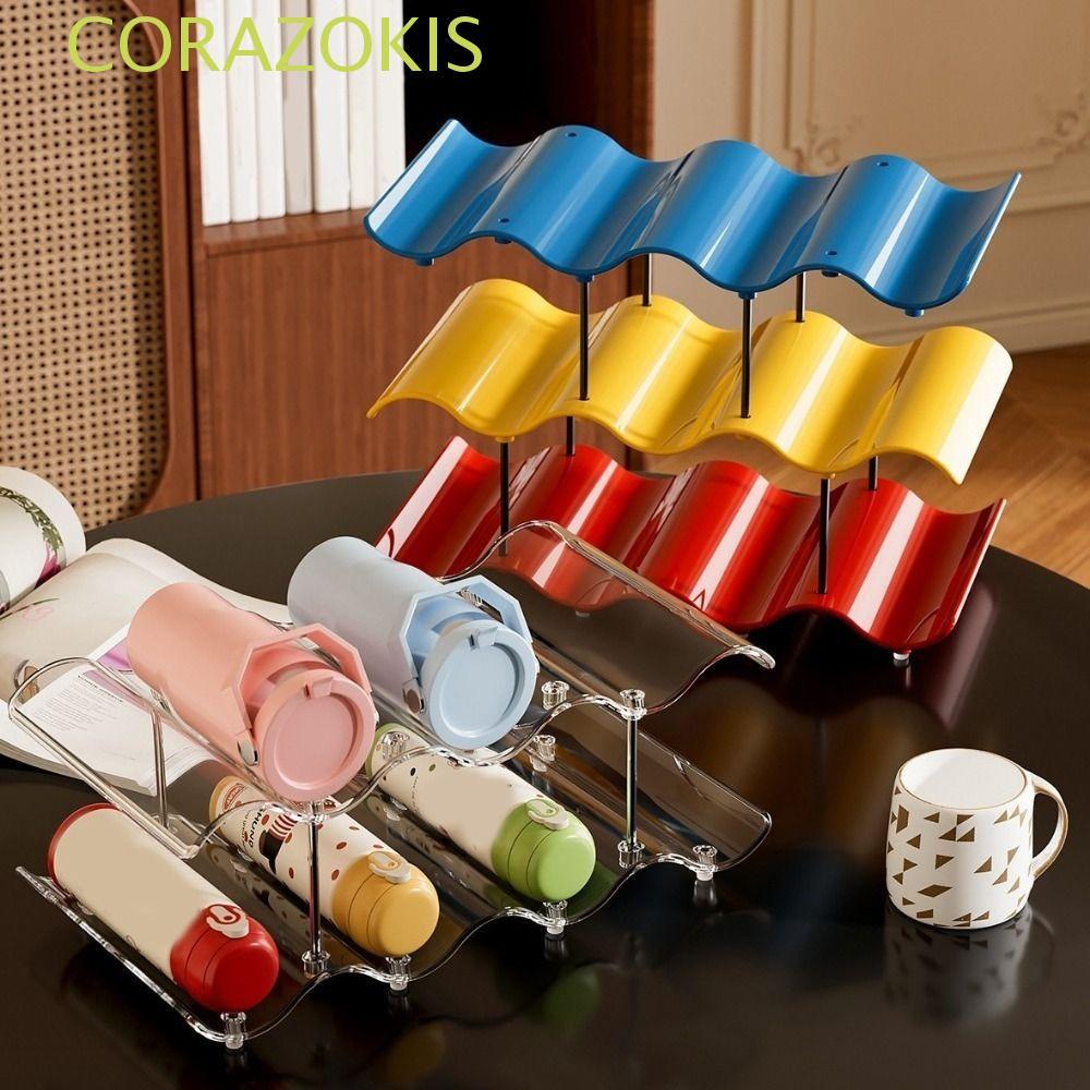 CORAZOKIS หยัก Multi-layer Finishing Rack, 2/3/4 ชั้นถ้วยพลาสติกชั้นเก็บ,ถ้วยจัดเก็บขนาดใหญ่ความจุ Anti-Fall Saving Space ถ้วยน้ําสํานักงาน