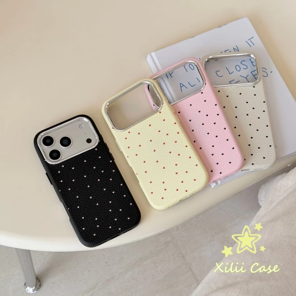 เคสไอโฟน17เคสผิวหนัง ลายจุด หัวใจ มินิมอล อ่อนโยน สไตล์ฮิต สำหรับiPhone 16 15 11 17 13 AIR 14 12 Pro Max 15 16 Plus XR X