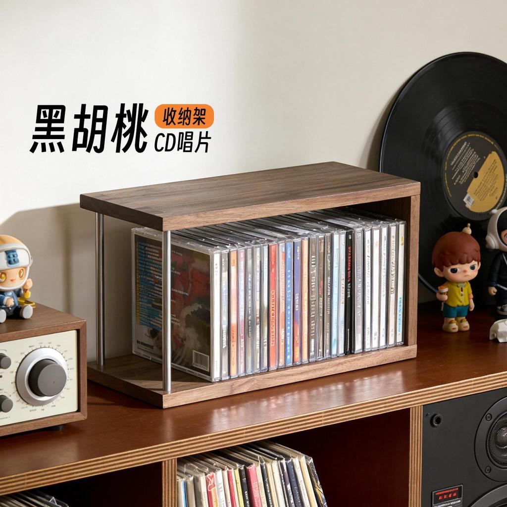 Black Walnut CD Storage Rack PS4 Game Disc Rack Desktop CD Rack ไม้เนื้อแข็ง Blu-Disc Game Disc Rack