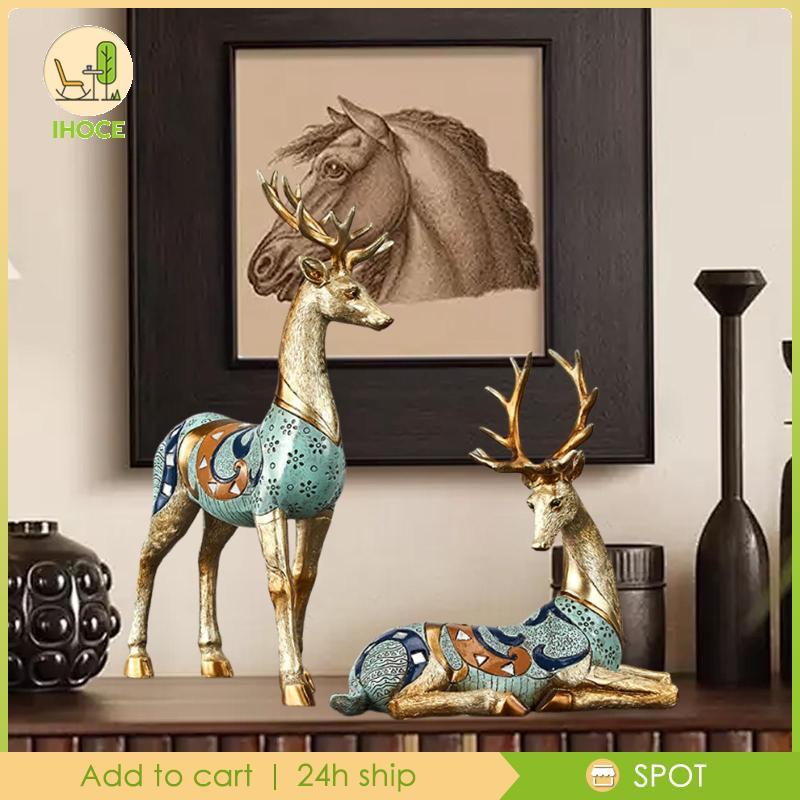 [Ihoce] 2 Moose รูปปั้น Reindeer ของขวัญตกแต่ง Reindeer ประติมากรรมกวาง
