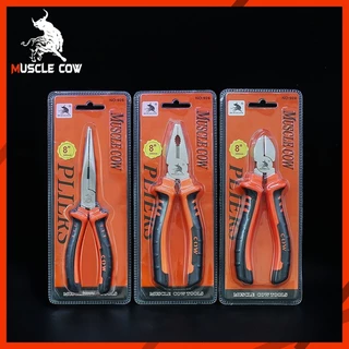 Muscle Cow คีม 6 นิ้ว / 8 นิ้ว คีมปากแบน คีมปากแหลม คีมปากเฉียง ตัวคีมทำจากเหล็กกล้าโครเมียมอัลลอย พื้นผิวเคลือบ
