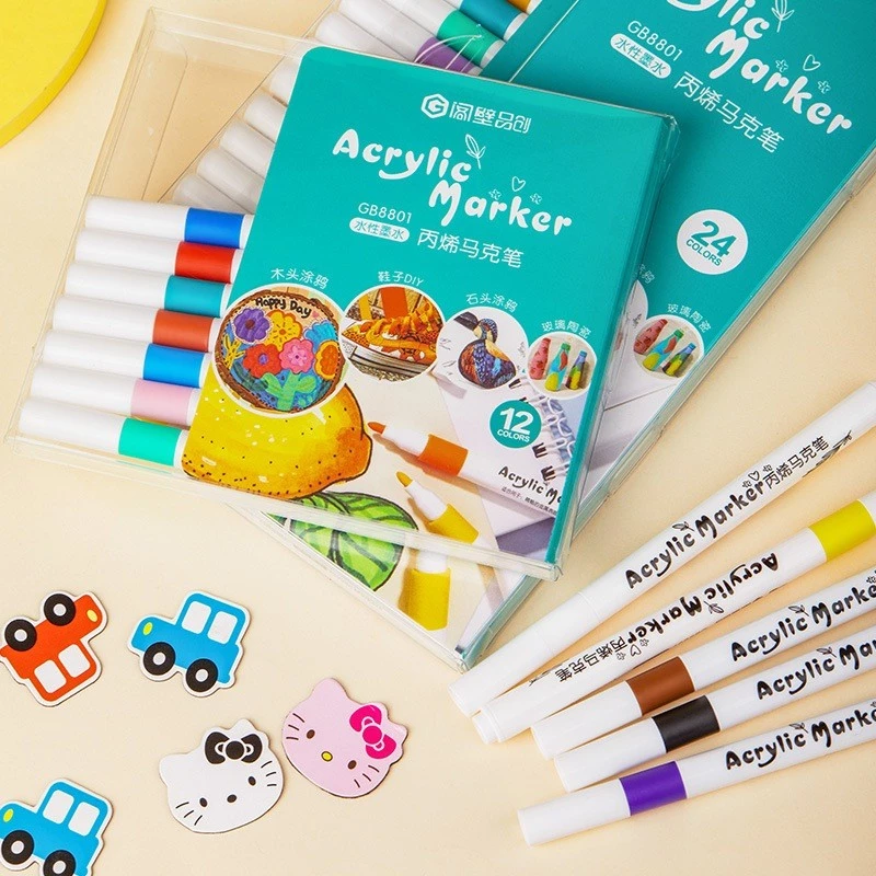【Bubble Store】ปากกาอะคริลิค กันน้ำ สีสด เขียนได้หลายพื้นผิว 12/24/36/48/60/80 สี Acrylic Marker