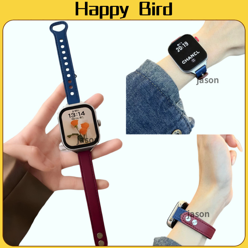 2สี วัสดุหนัง สาย For Redmi Watch 4/5/6 Xiaomi Smart Band 9 Pro strap Xiaomi Smart Band 8 Pro strap