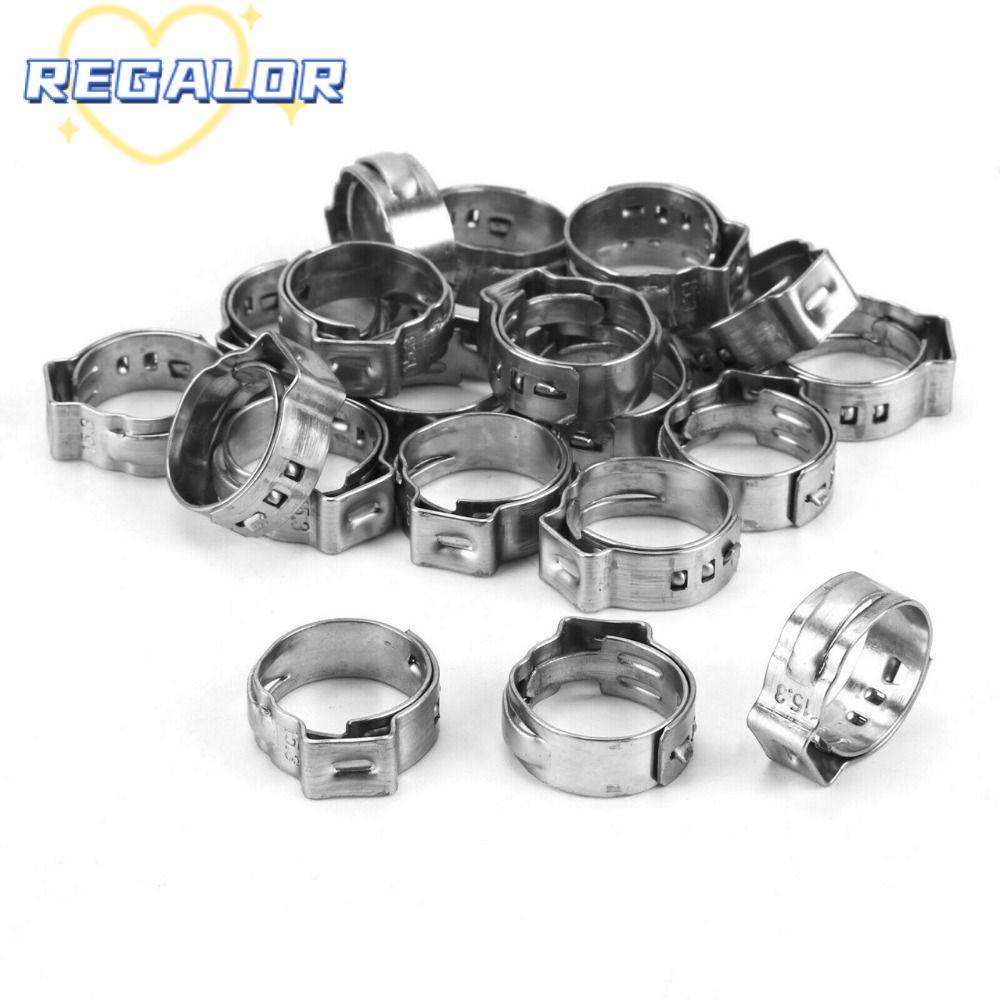 REGALOR0G 10 ชิ้นคลิปท่อ, Assortment Kit 5.3-31 มม.ท่อ Clamp, ปรับ 304 สแตนเลสหูเดียว Stepless Fixed