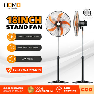 HOMO Electric Fan 18 Inch Stand Fan with Strong Wind 3 Speeds 5 Blades Shaking Head Electric