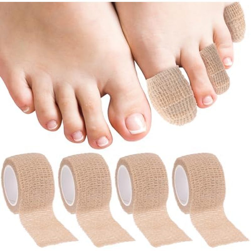 4 Pack Self Adhesive Bandage Wrap, Elastic Bandage Tape for Broken Toes Fingers Protector, Wrist Ank