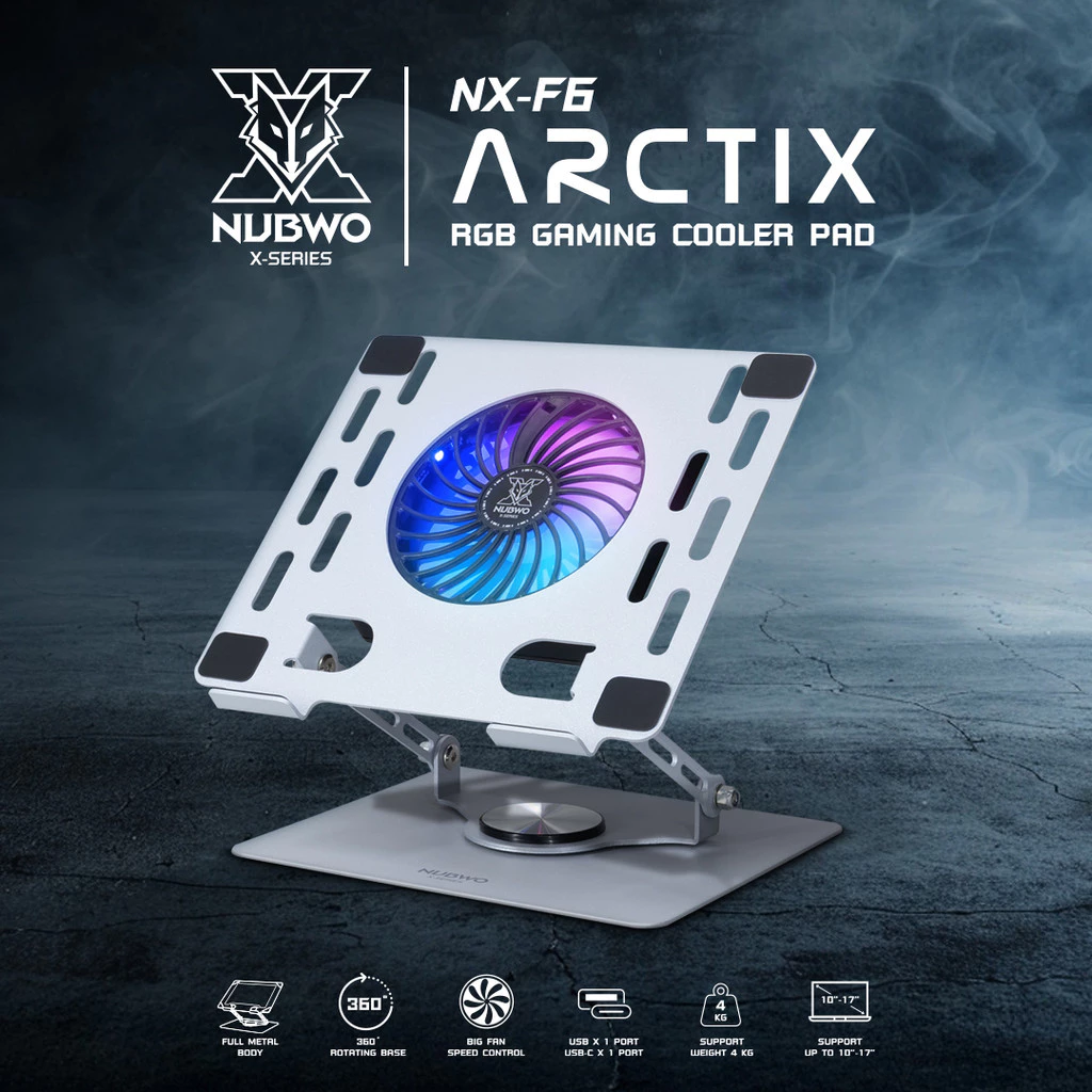 ์ีNubwo NX-F6 ARCTIX แท่นวางแล็ปท็อป RGB Gaming Cooler Pad รองรับแล็ปท็อปตั้งแต่ขนาด 10–17 นิ้ว ใช้งานง่าย น้ำหนักเบา