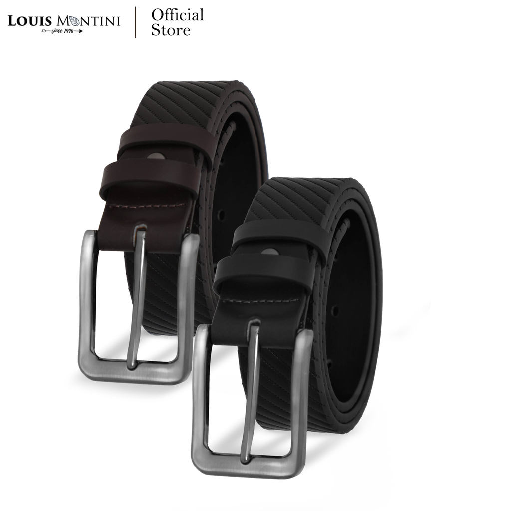 Louis Montini เข็มขัดหนังวัวแท้ พิมพ์ลายขวาง (In the West) เข็มขัดผู้ชาย หนังแท้ Men Belt MGN189