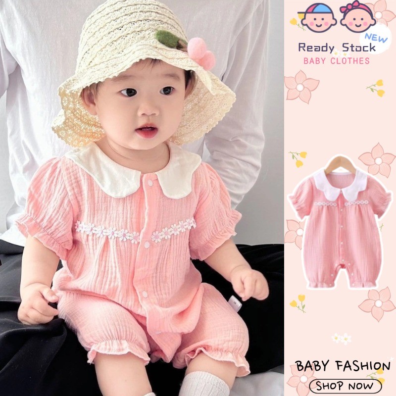 ฤดูร้อนใหม่เสื้อผ้าเด็กสาวบอดี้สูทแขนสั้น 0-24 เดือนแสงและระบายอากาศหวานดอกไม้สไตล์เจ้าหญิง ชุดรอมเปอร์ สไตล์เกาหลี
