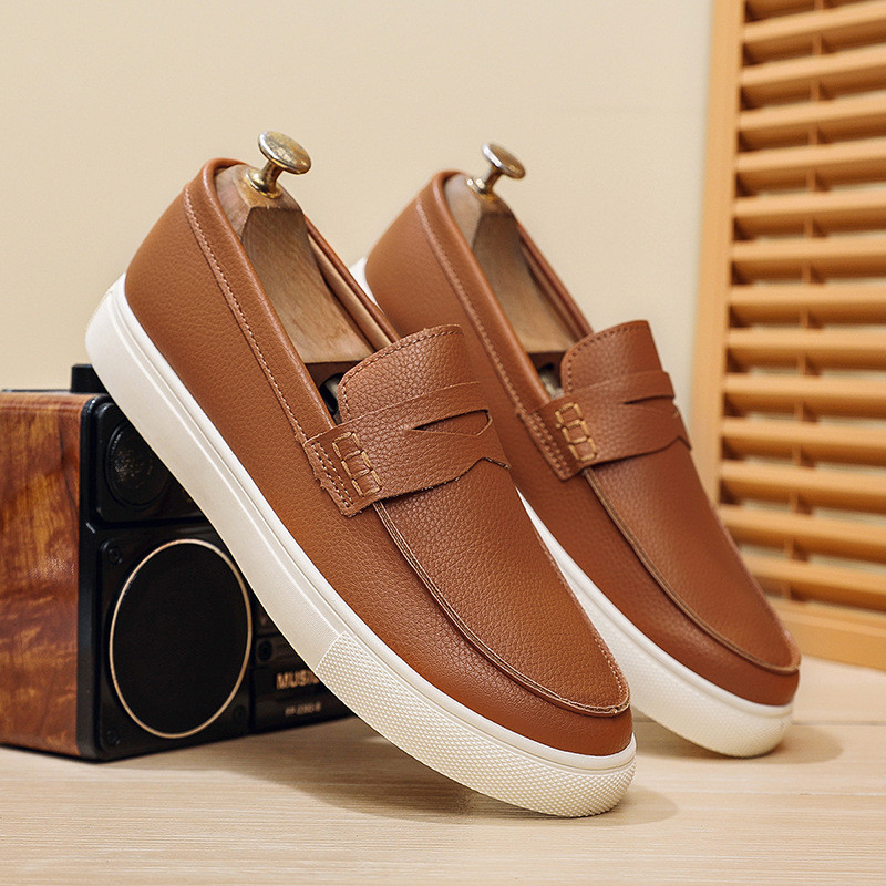 แฟชั่นผู้ชายรองเท้าสบายๆหนัง pu ผู้ชายสไตล์อังกฤษ Penny Loafers Mens Slip-on หนากลางแจ้ง