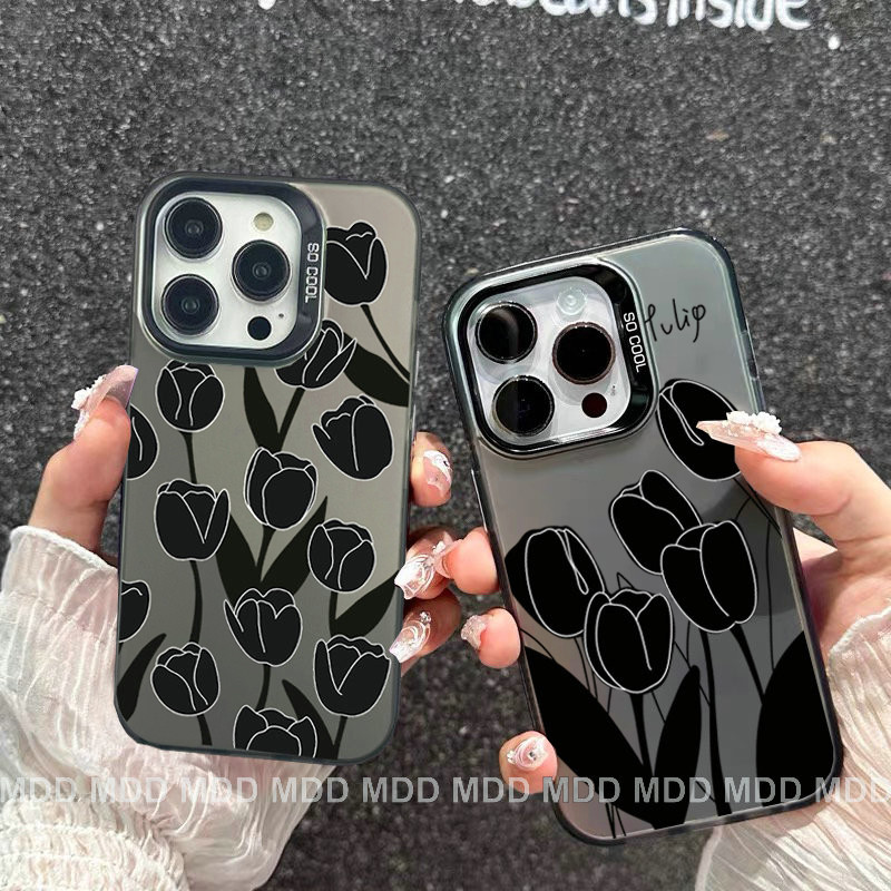 การ์ตูน สีดำ ทิวลิป เคส For Redmi Note 14 13 13R Pro 4G 12 10 9 8 13Pro 12Pro 11Pro 10Pro 10C 10S 10