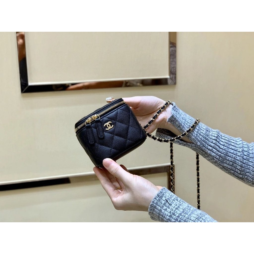 Chanels Hotest Popular Box Bag Cosmetic Bag No. แอพ1340 ขนาด,11x8.5x7ซมเดิมโรงงานหนังวัวลูกเล็กฮาร์ด