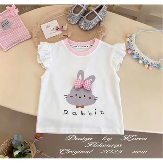 มาใหม่🪄🪄เสื้อยืดแขนสั้น พิมพ์ลายกระต่าย ติดโบว์ น่ารักๆ สไตล์ฤดูร้อน เนื้อผ้าใส่สบาย🪄🪄