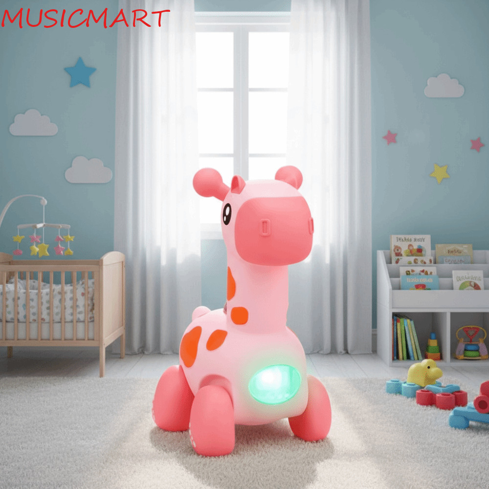 MUSICMART ตุ๊กตาไฟฟ้า, พลาสติกพร้อมสายจูงของเล่นยีราฟ, การ์ตูนกระตุ้นประสาทสัมผัสไฟฟ้าเสียงและแสงสัตว์ของเล่นของขวัญให้