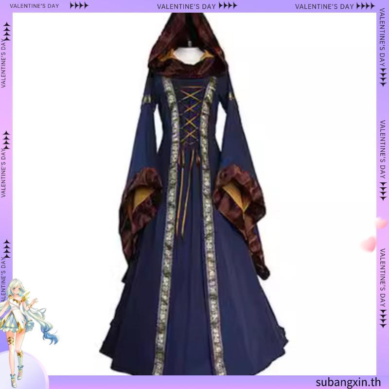 Halloween Women's Vintage Medieval Dress Costume Hooded Victorian Renaissance Gothic Dress