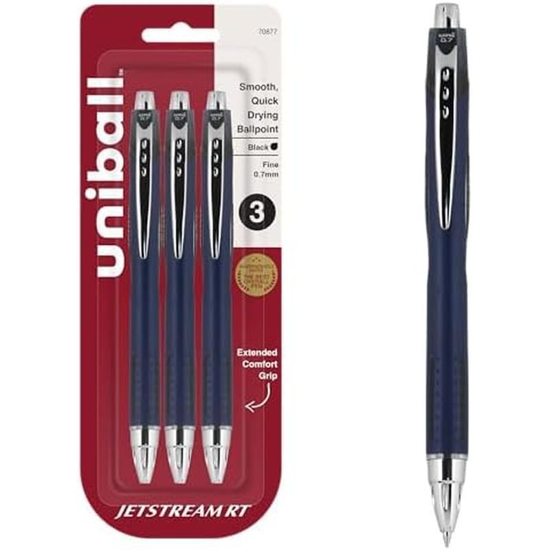 Uni-Ball Jetstream RT Pens - NY Times Wirecutter Best Pen for Over a Decade - Pack of 3 Black Fine P