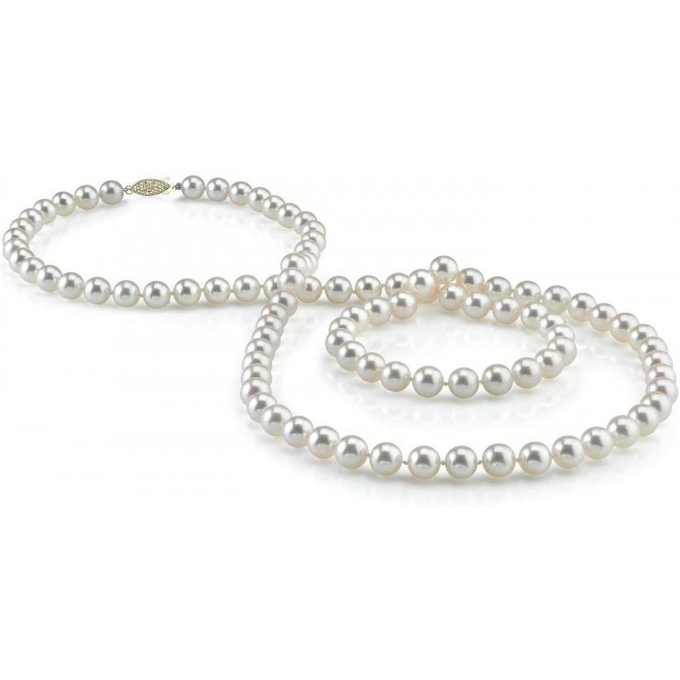 สร้อยคอไข่มุกวัฒนธรรมน้ําจืด AAA ขนาด 7-8 mm สีขาว ทำจากทองเหลือง 14K สำหรับผู้หญิง ความยาว 36"