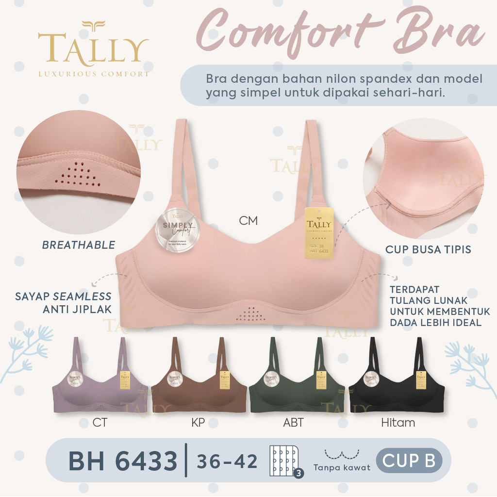 KATUN SALLY BRA BH 6433 I FINE COTTON MATERIAL I ขนาด 36 - 42 I CUP BI ถ้วยเต็ม I ทินเนอร์โฟม I ไร้ส