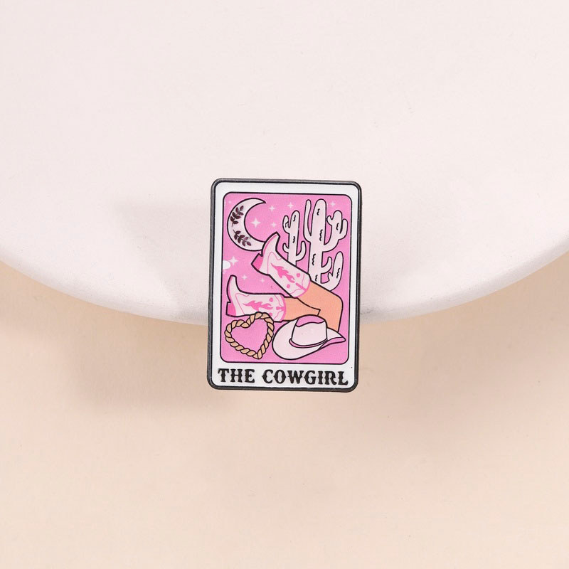 น่ารักสีชมพู Western Cowgirl เคลือบ Pin ไพ่ทาโรต์สไตล์เข็มกลัดกระบองเพชร Moon และรองเท้าอินเทรนด์อุปกรณ์เสริมของขวัญ
