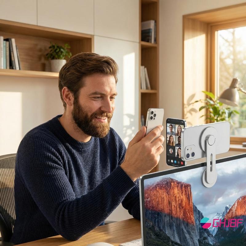 GHJBF] Laptop Phone Holder Magnetic Mount Folding Design for Online Meetings สะดวก Double Screen Pro