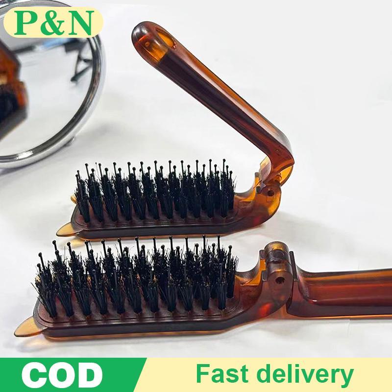 [P&N] Cat Ear Boar Bristle Hair Brush Amber พับได้แบบพกพาหวี Poet พับ Travel นวดเครื่องมือจัดแต่งทรงผม Salon ผู้หญิงของขวัญใหม่ [cod]