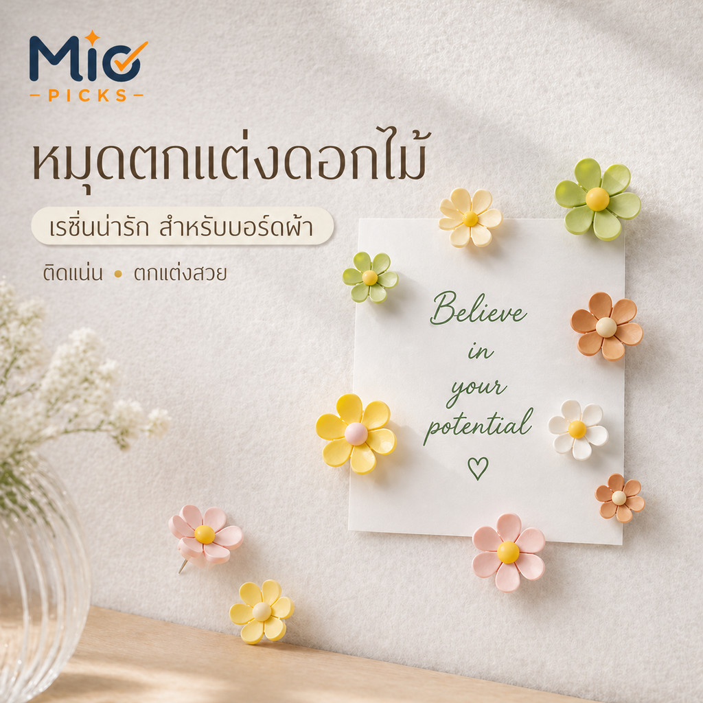 หมุดปักดอกไม้สีสันสวย สไตล์INS ขนาดเล็กใหญ่ น่ารักมาก ปักบอร์ดไม้ก๊อก ตกแต่งผนังติดรูปภาพ สินค้ามีสต็อกจัดส่งไว