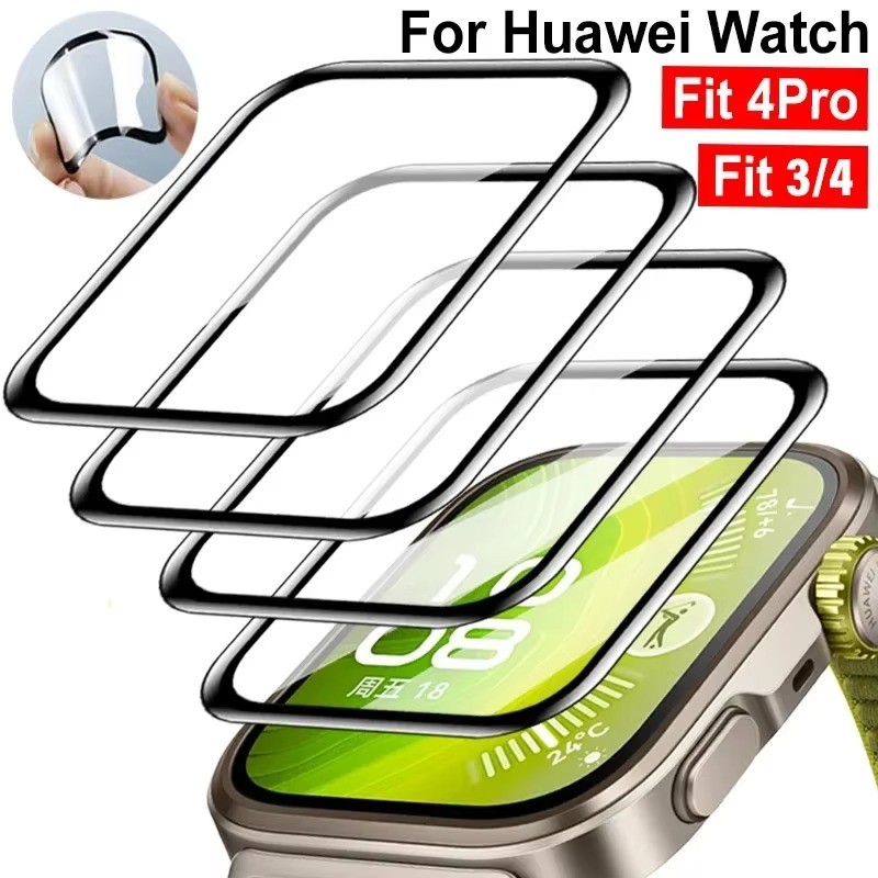 1-3 ชิ้นกระจกนิรภัยสําหรับ Huawei นาฬิกา Fit 5 4 3 Pro โค้งสีดําขอบนาฬิกาป้องกันหน้าจอสําหรับ Huawei นาฬิกา Fit 4Pro 5Pro 3 4 5 คลุมทั้งหมด HD ฟิล์มแก้ว