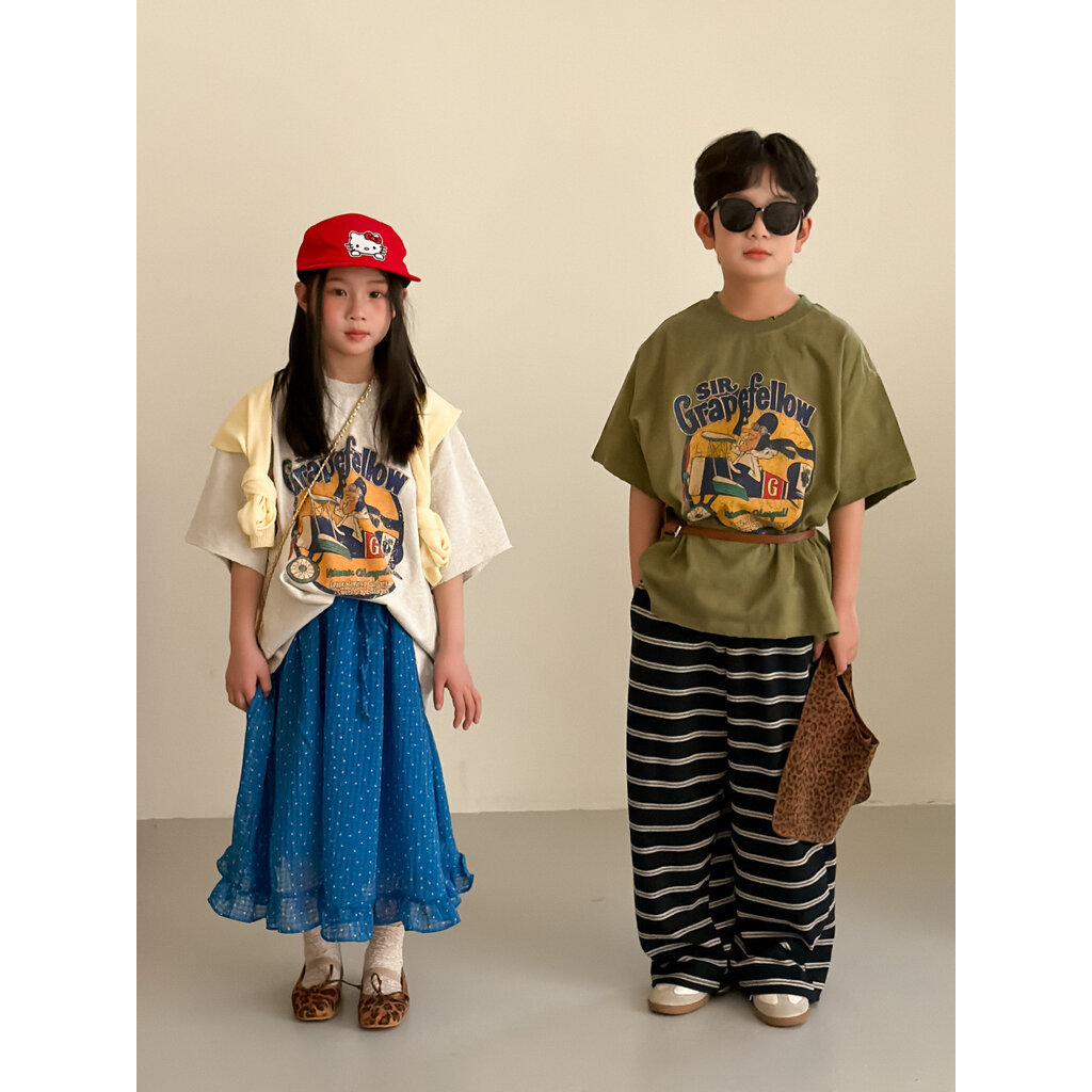 LLT-104 เสื้อยืดเด็กลายกราฟิกวินเทจ สไตล์สตรีท ใส่ได้ทั้งชายหญิง (100-160)