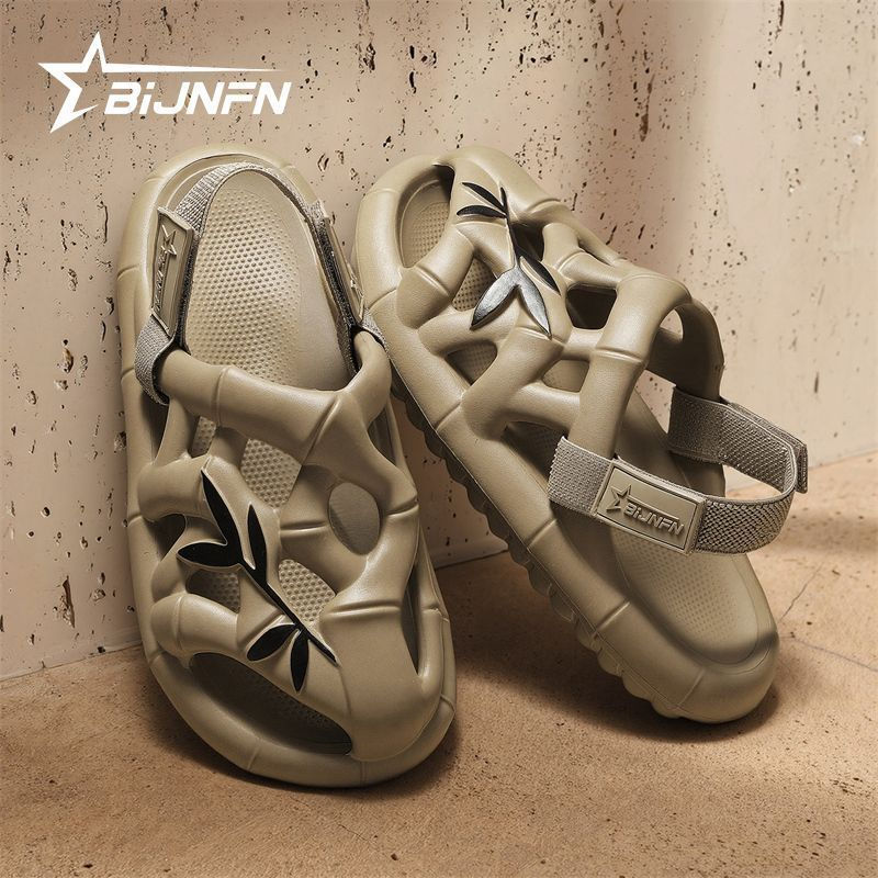 [คลังสินค้าพร้อม] Baijingfang eva Bamboo Design รองเท้าแตะระบายอากาศพื้นหนารองเท้าหลุมกันลื่นรองเท้า