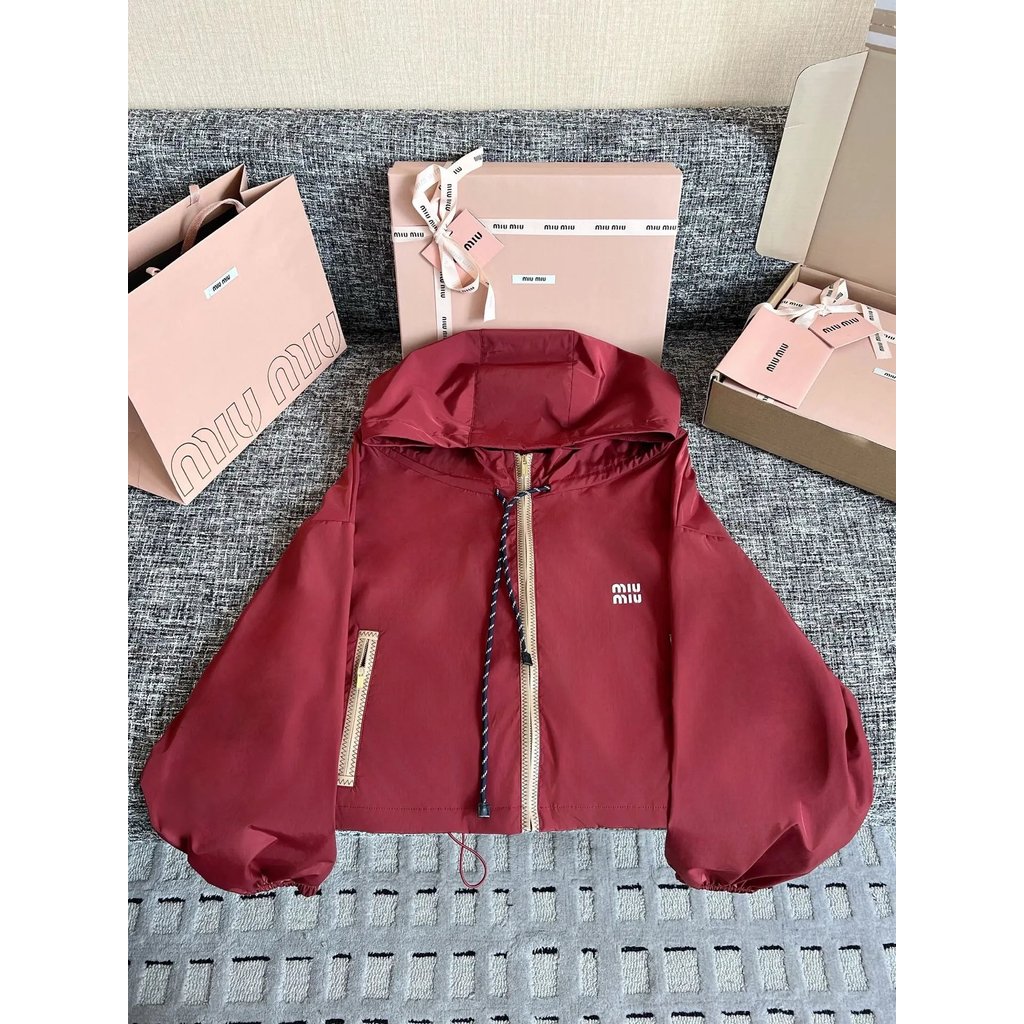 1: 1 Original Label AAA+〔 miumiu 〕 Drawstring Hooded Jacket เสื้อแจ็คเก็ตผู้หญิง
