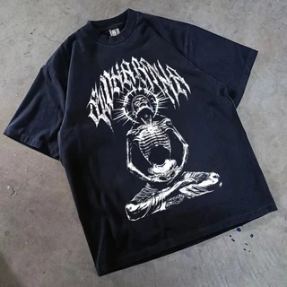 เสื้อยืด OVERSIZE พิมพ์ลายศพนั่งสมาธิ สไตล์ METALCORE แบรนด์ TARMJAI STUDIO x NIRVANA สกรีนหน้าหลัง คุณภาพสูง พร้อมส่ง