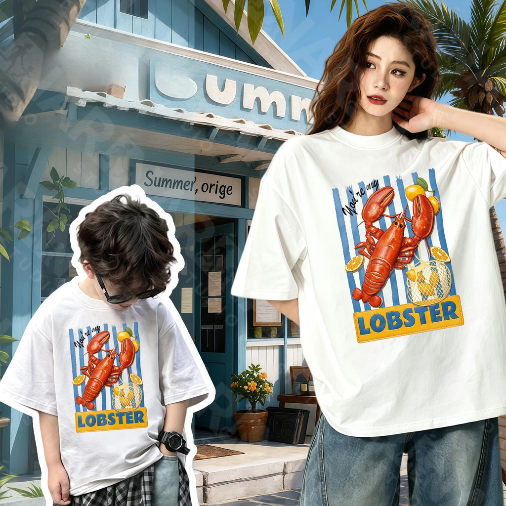 🔥พร้อมส่ง&COD🔥RINASTUDIO🔥 เสื้อยืดคอกลมลายกุ้งมังกรและอาหารทะเล ชุดครอบครัวสไตล์ซัมเมอร์ ใส่ได้ทั้งผู้ใหญ่และเด็ก A55#1