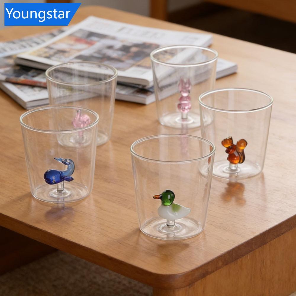 FYY 300ml 3D Creative Handmade ถ้วยแก้วสัตว์น่ารักพืชรูปร่าง Borosilicate ถ้วยแก้วสําหรับน้ําผลไม้กาแฟนมเครื่องดื่มเย็น P4S1