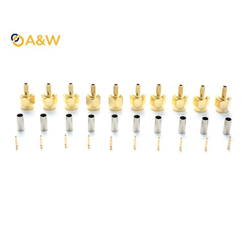 A & W 10 ชิ้น SMA ชายปลั๊ก crimp สําหรับ RG174 RG316 RG178 RG179 LMR100 สาย RF Connector