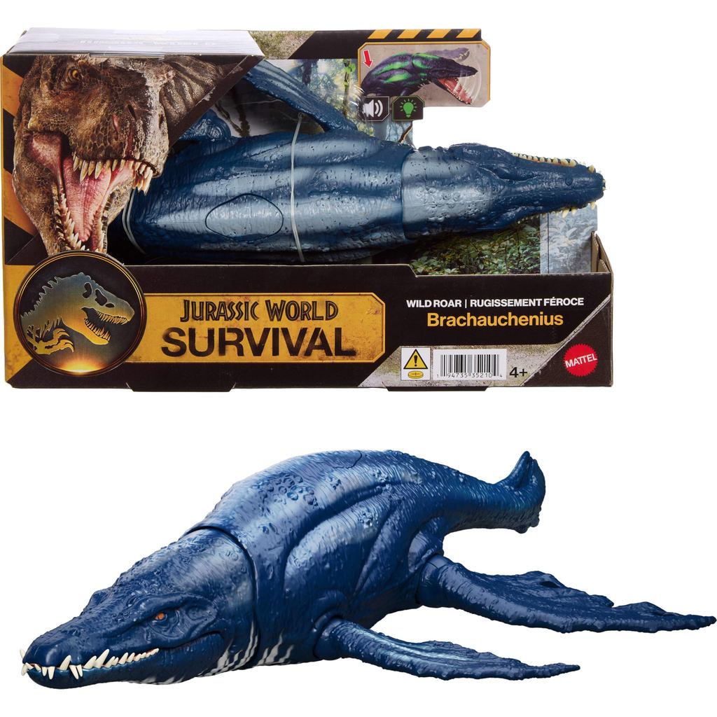 Mattel Jurassic World Wild Roar Brahaukenius Dinosaur Action Figure Toy with Chop Attack, Light-Up Feature, Roaring Sounds, and Digital Play Scan Code.【Direct from Japan】