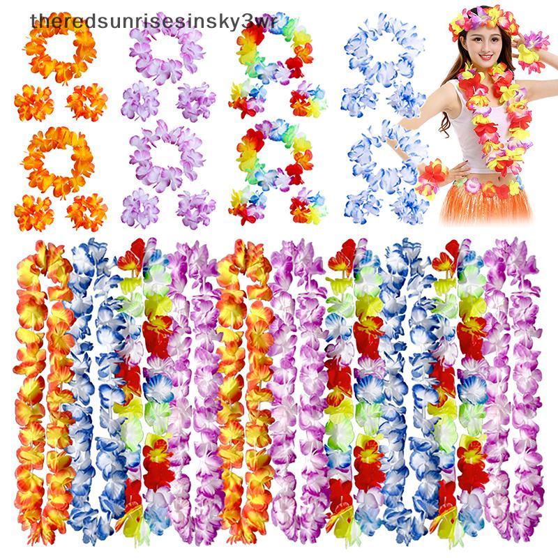 (the) 4 ชิ้น/เซ็ตฮาวายดอกไม้ประดิษฐ์ Leis Nelace Garland งานแต่งงานวันเกิด Beach Tropical Party ตกแต่ง (TH)