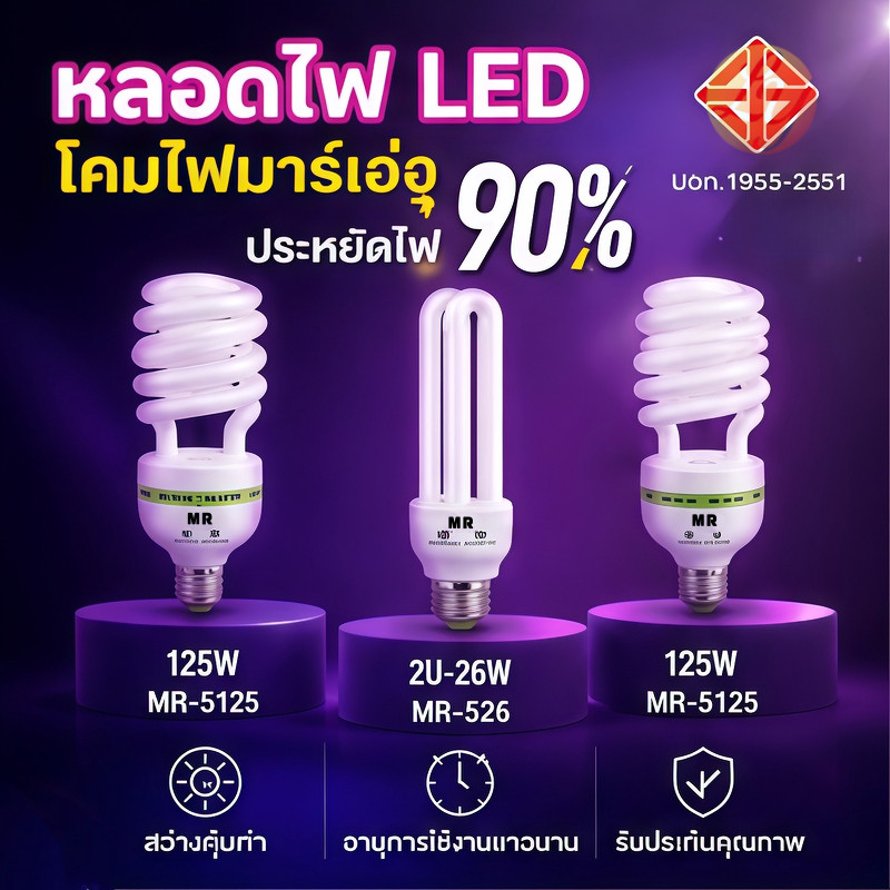 หลอดไฟ LED 26W / 125W สว่างมาก หลอดตะเกียบทรงพลัง ประหยัดไฟเบอร์ 5 ถนอมสายตา ติดตั้งง่าย สำหรับบ้านและอาคาร จัดส่งไว