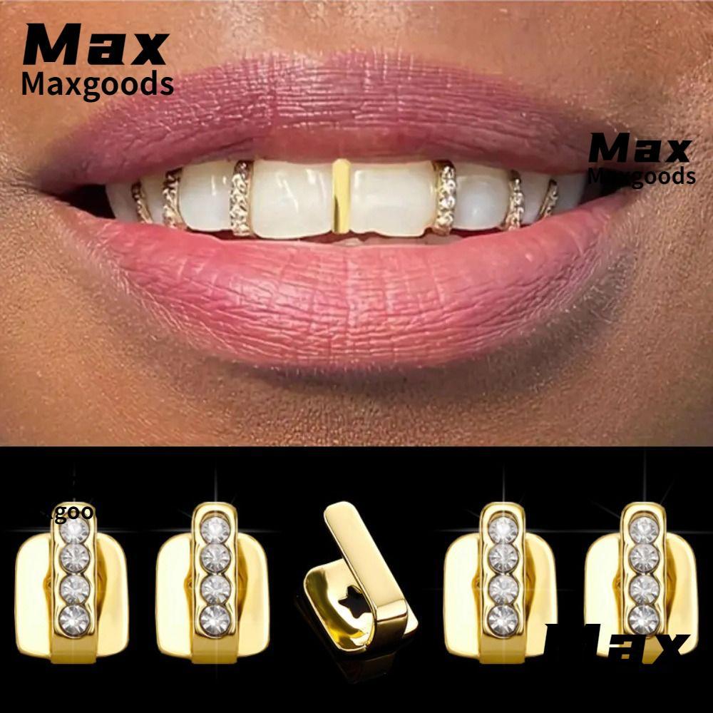 MAXG 3 ชิ้น Grillz, เงาเพทาย Rhinestone Hip Hop ฟัน Grillz, หมวกฟันกลวงผู้หญิงผู้ชาย