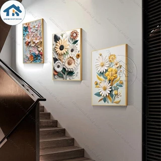 ชุดภาพวาดตกแต่งผนัง 3 ชิ้น ลายดอกไม้ 3D เสมือนจริง สไตล์สุนทรียภาพ ตกแต่งห้องรับแขก