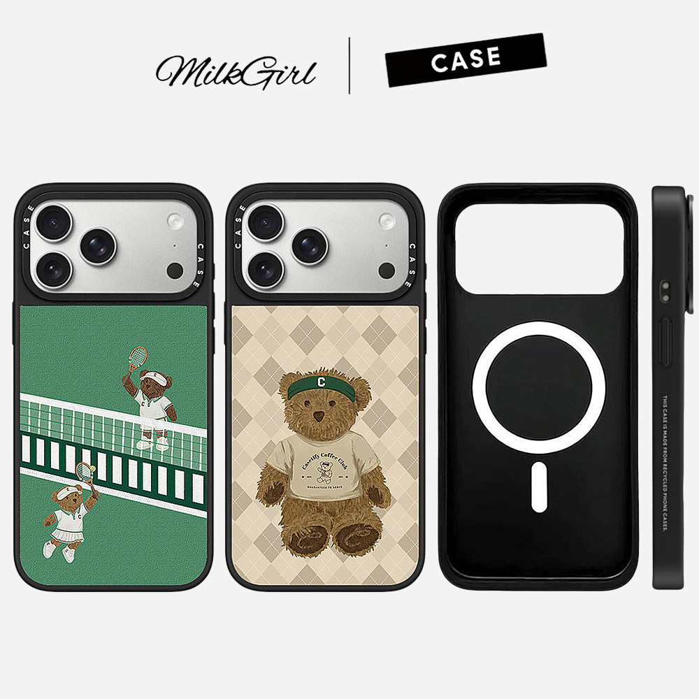 กระจกแม่เหล็กตารางหมีเคสโทรศัพท์สําหรับiPhone 17 Pro Max 17 Air 16 Plus 15 14 13 12 11 กันกระแทกป้องกันปลอก
