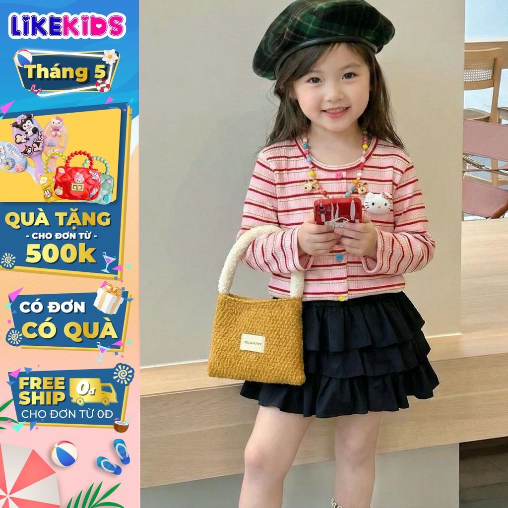 LONG SLEEVE SHIRT สําหรับสาวลาย STRIPED น่ารัก LikeKids V86