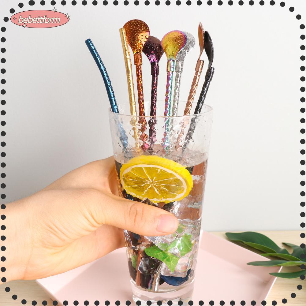 BEBETTKISS Straws Spoon Bar Tea Home ปาร์ตี้นํากลับมาใช้ใหม่ได้สแตนเลส