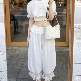 Jinni look เซตเสื้อแขนตุ๊กตา กางเกงจินนี่ แต่งลูกไม้ น่ารักมากกก (มีแยกขาย) ช27+t7
