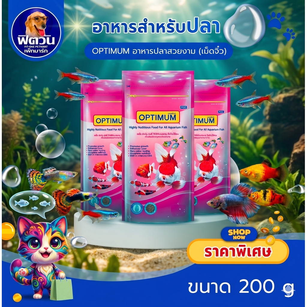 อาหารปลา  CP OPTIMUM อาหารปลาสวยงาม เม็ดจิ๋ว  200 กรัม{อาหารปลา}